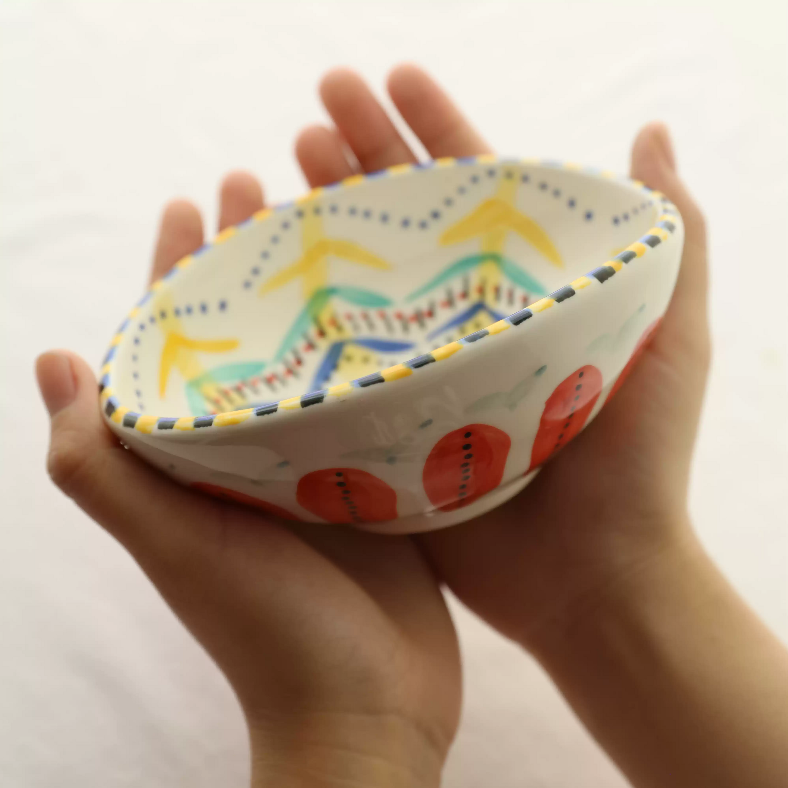 Pop Art Hand-Painted Irregular Egg-Shaped Rice Bowl