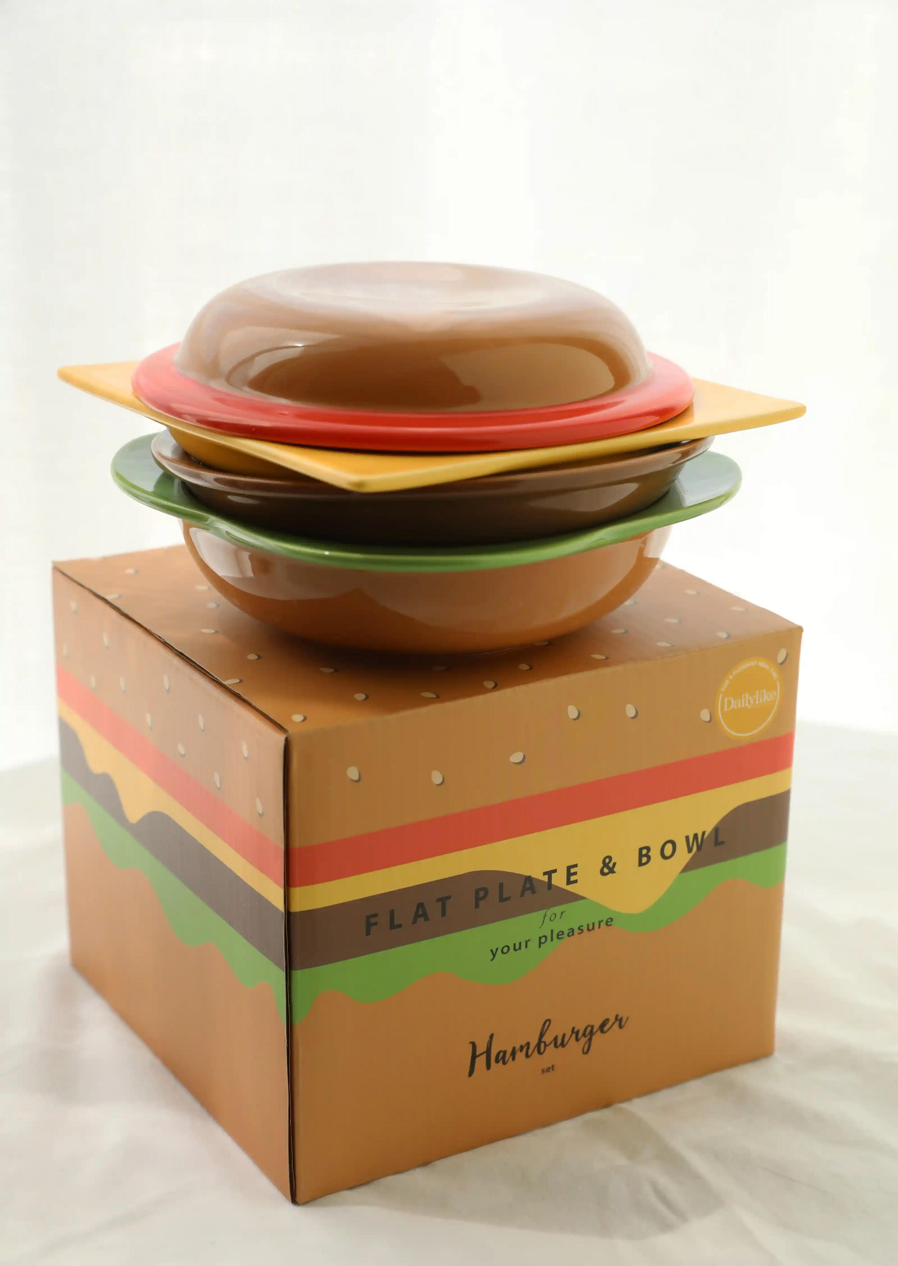 Burger Shape Ceramic Breakfast Plate Set (4-Piece)