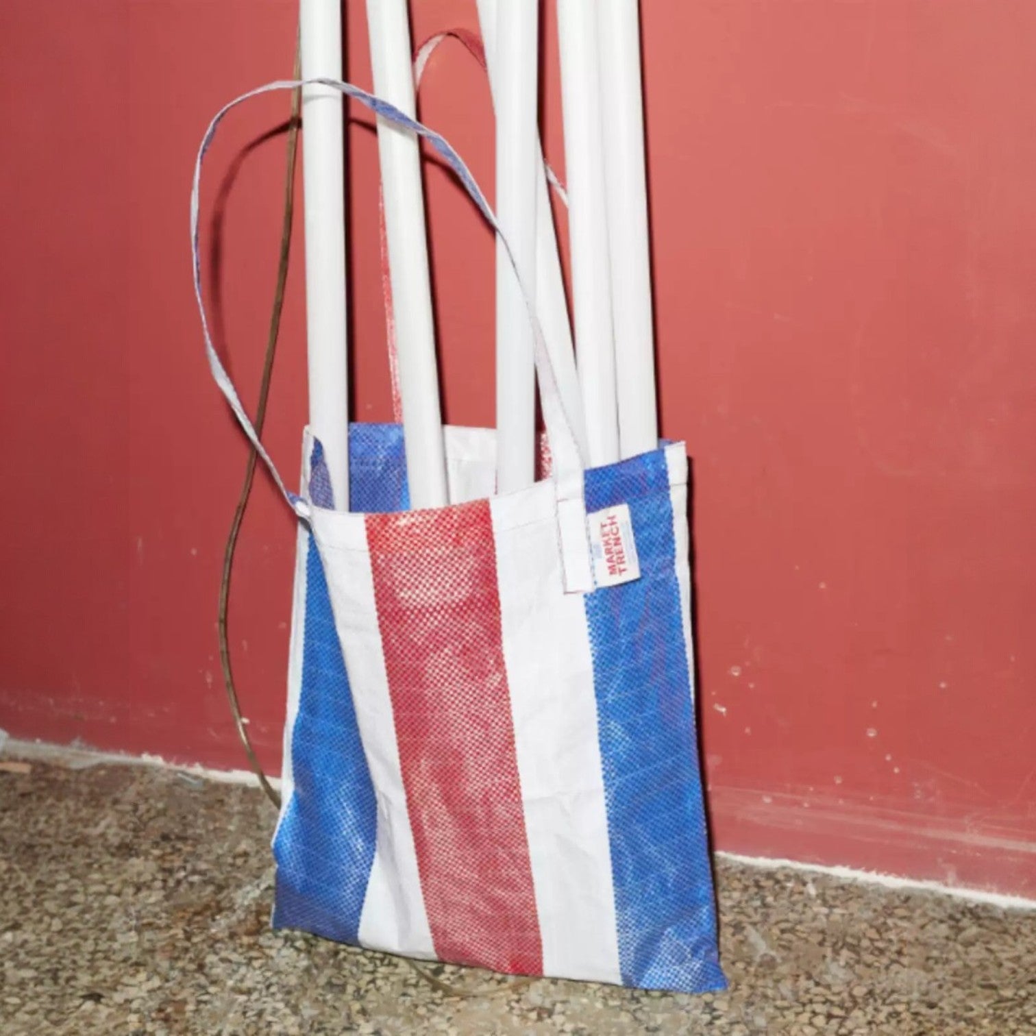 Shanghai - Red White Blue Woven Eco-Friendly Foldable Shoulder Bag, Tote Bag