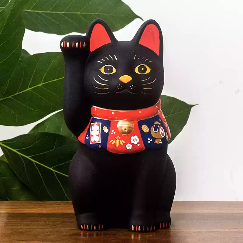 Japan Yakushigama - Fukusuke Ceramic Lucky Cat (Black)