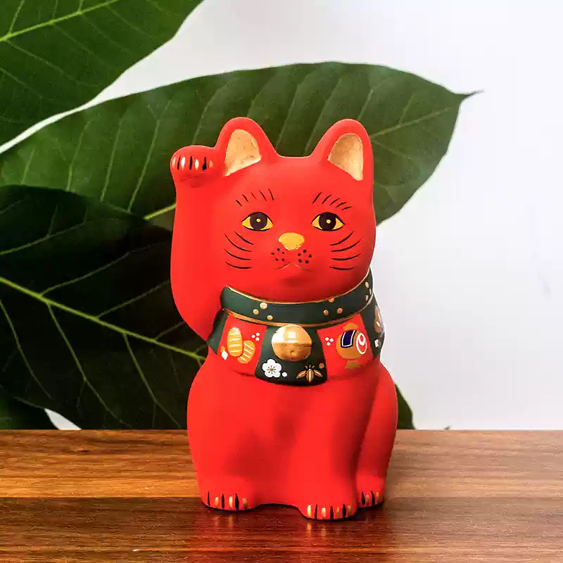 Japan Yakushigama - Fukusuke Ceramic Lucky Cat (Red)