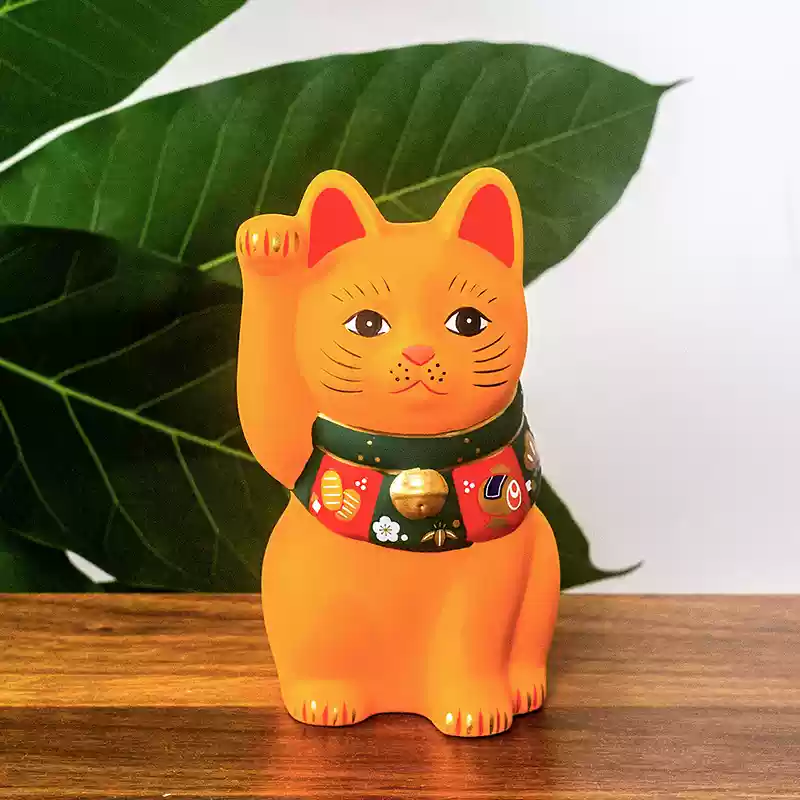 Japan Yakushigama - Fukusuke Ceramic Lucky Cat (Orange)