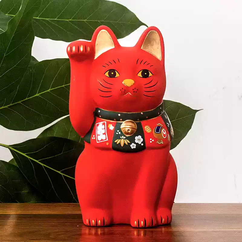 Japan Yakushigama - Fukusuke Ceramic Lucky Cat (Red)