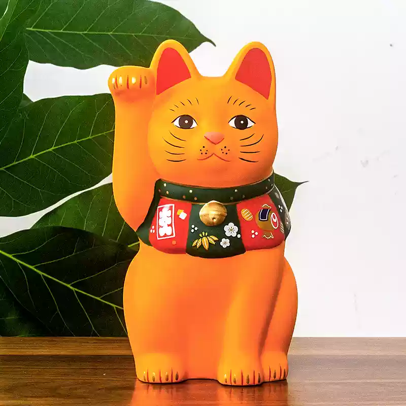 Japan Yakushigama - Fukusuke Ceramic Lucky Cat (Orange)